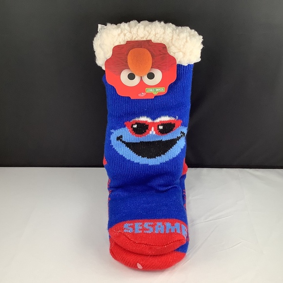NWT Adult Sesame Street Blue Cookie Monster Sherpa Socks OS - Picture 2 of 8